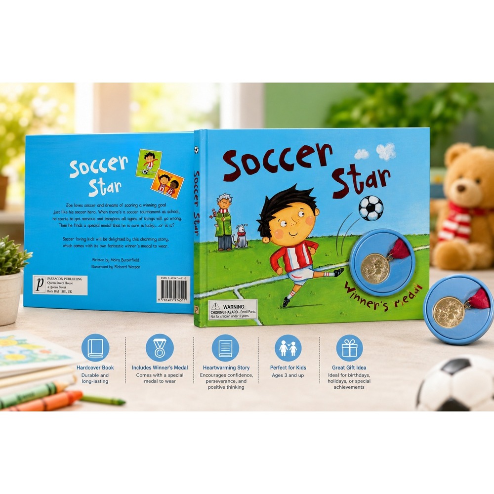 Soccer Star Moira Butterfield‎ Hardcover Childrens Book with Winners Medal Medal